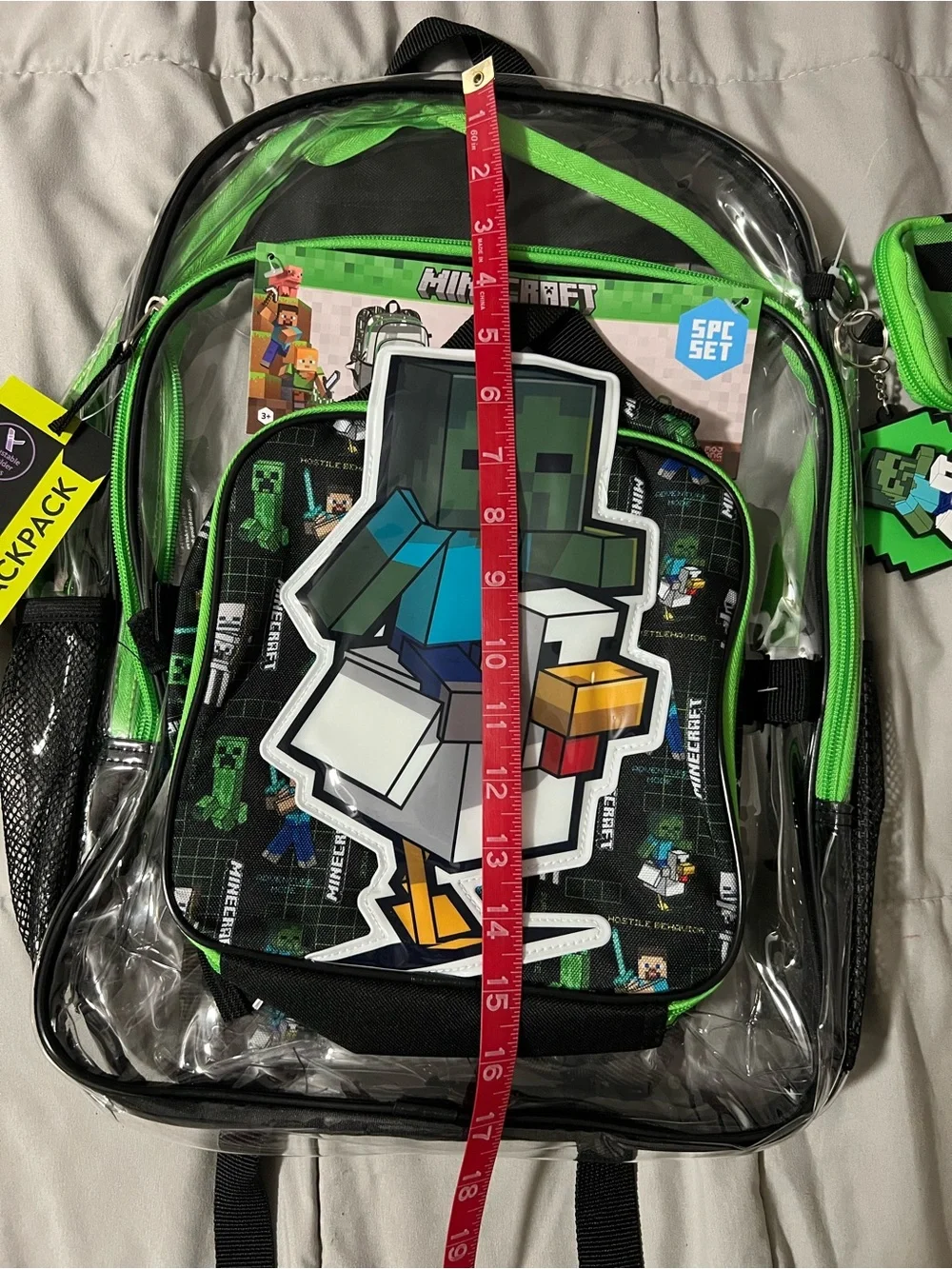 5 Piece Minecraft Clear 17 inch Backpack & Lunch Bag Set